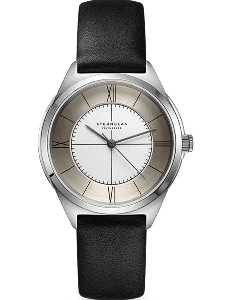 Sternglas Liah 33mm Watch S01-LI10-KL05, Silver Dial, Sapphire Crystal, Black Leather Strap, 5 ATM Water Resistant