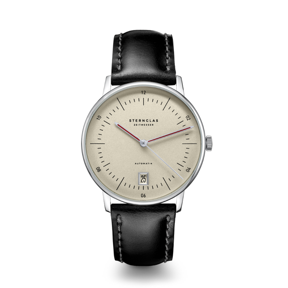 Sternglas NAOS AUTOMATIK Pro Oxford 38mm Automatic Watch S02-NAO26-MO01, Silver Dial, Sapphire Crystal, Modena Black Leather Strap, 5 ATM Water Resistant