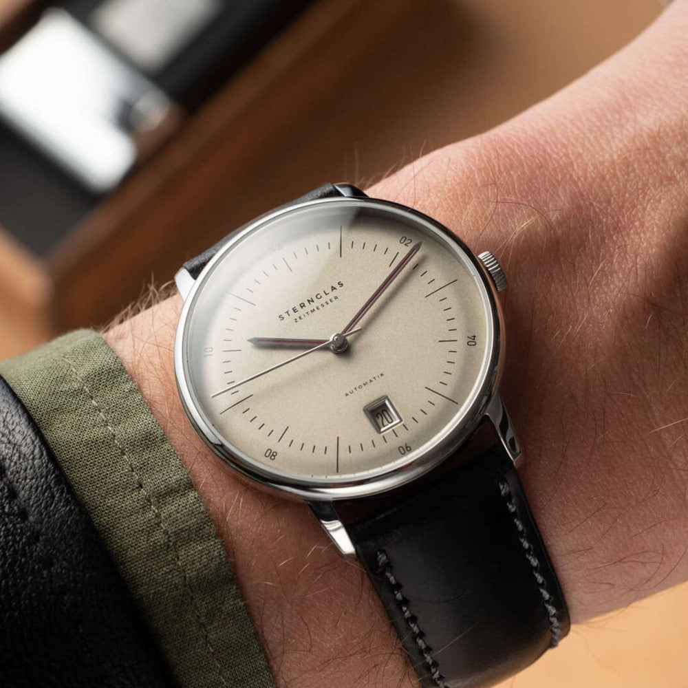 Sternglas NAOS AUTOMATIK Pro Oxford 38mm Automatic Watch S02-NAO26-MO01, Silver Dial, Sapphire Crystal, Modena Black Leather Strap, 5 ATM Water Resistant