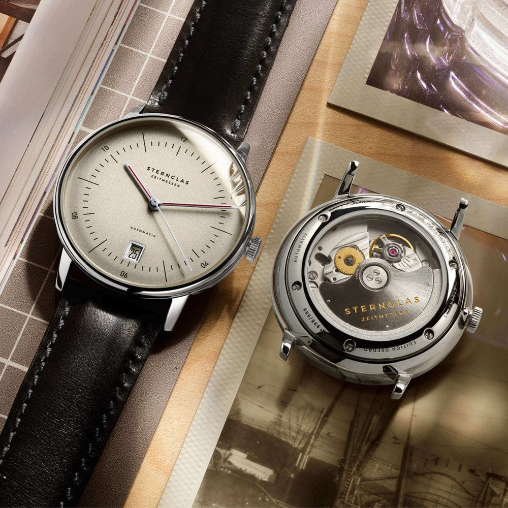 Sternglas NAOS AUTOMATIK Pro Oxford 38mm Automatic Watch S02-NAO26-MO01, Silver Dial, Sapphire Crystal, Modena Black Leather Strap, 5 ATM Water Resistant