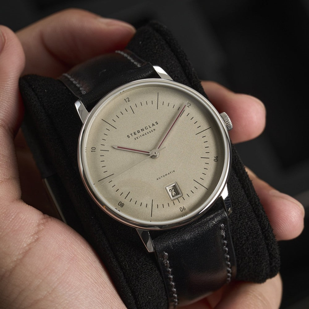 Sternglas NAOS AUTOMATIK Pro Oxford 38mm Automatic Watch S02-NAO26-MO01, Silver Dial, Sapphire Crystal, Modena Black Leather Strap, 5 ATM Water Resistant