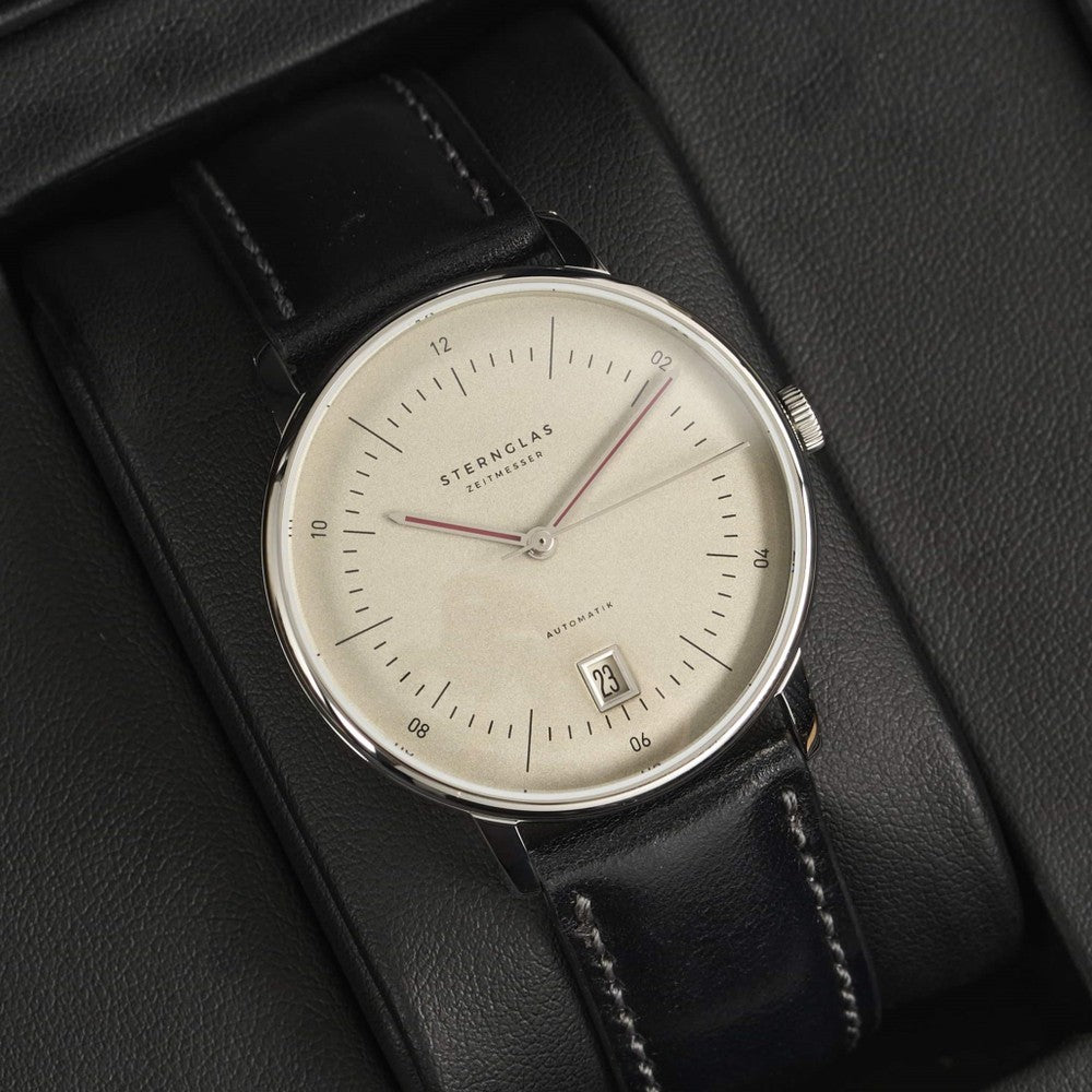 Sternglas NAOS AUTOMATIK Pro Oxford 38mm Automatic Watch S02-NAO26-MO01, Silver Dial, Sapphire Crystal, Modena Black Leather Strap, 5 ATM Water Resistant