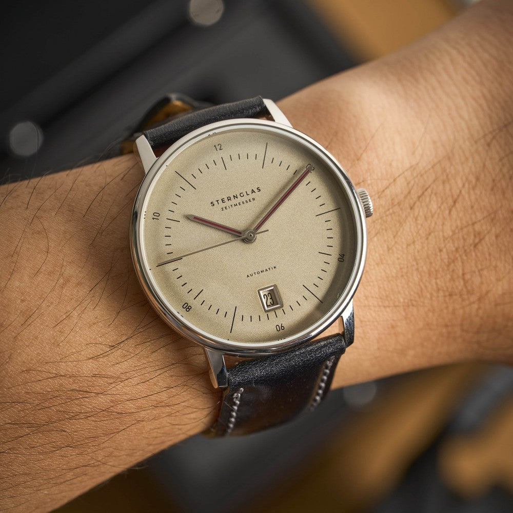 Sternglas NAOS AUTOMATIK Pro Oxford 38mm Automatic Watch S02-NAO26-MO01, Silver Dial, Sapphire Crystal, Modena Black Leather Strap, 5 ATM Water Resistant