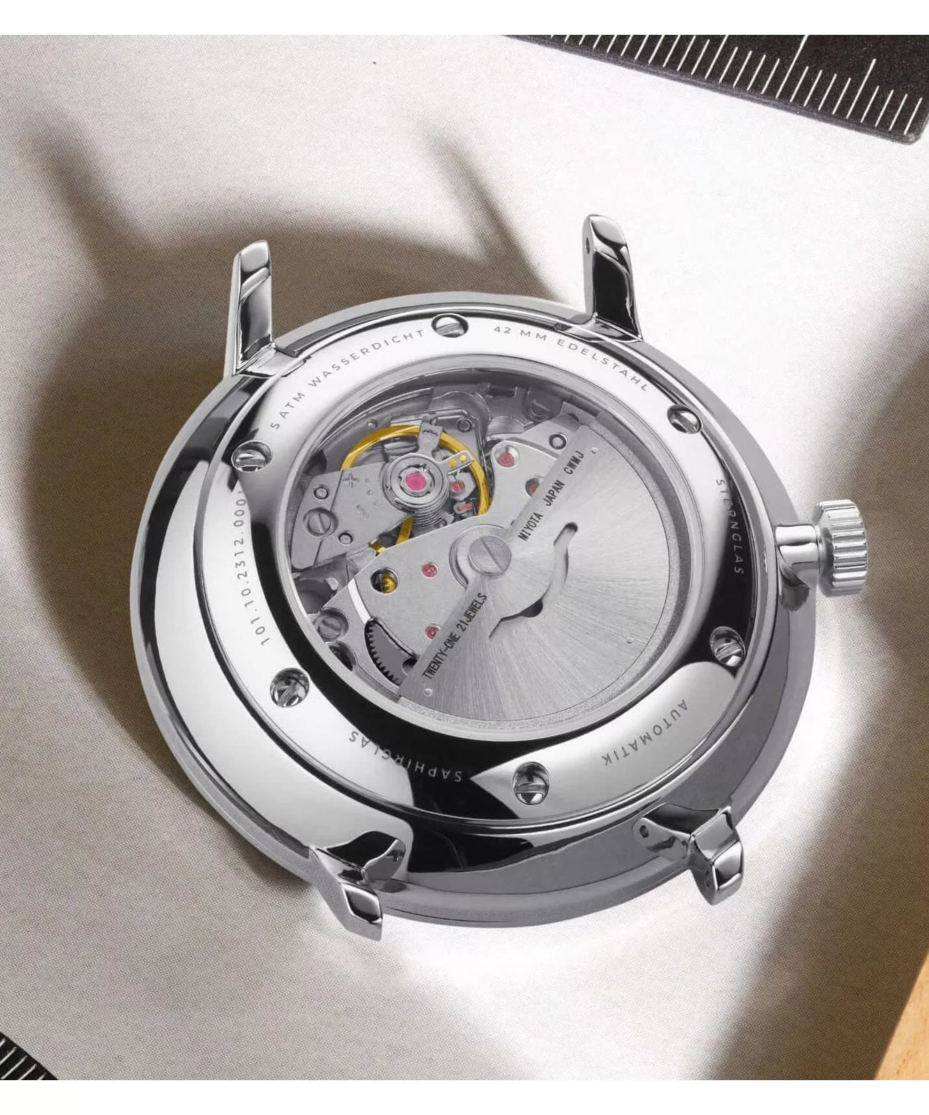 Sternglas NAOS XL 42mm Automatic Watch S02-NX01-PR07, White Dial, Sapphire Crystal, Premium Black Leather Strap, 5 ATM Water Resistant