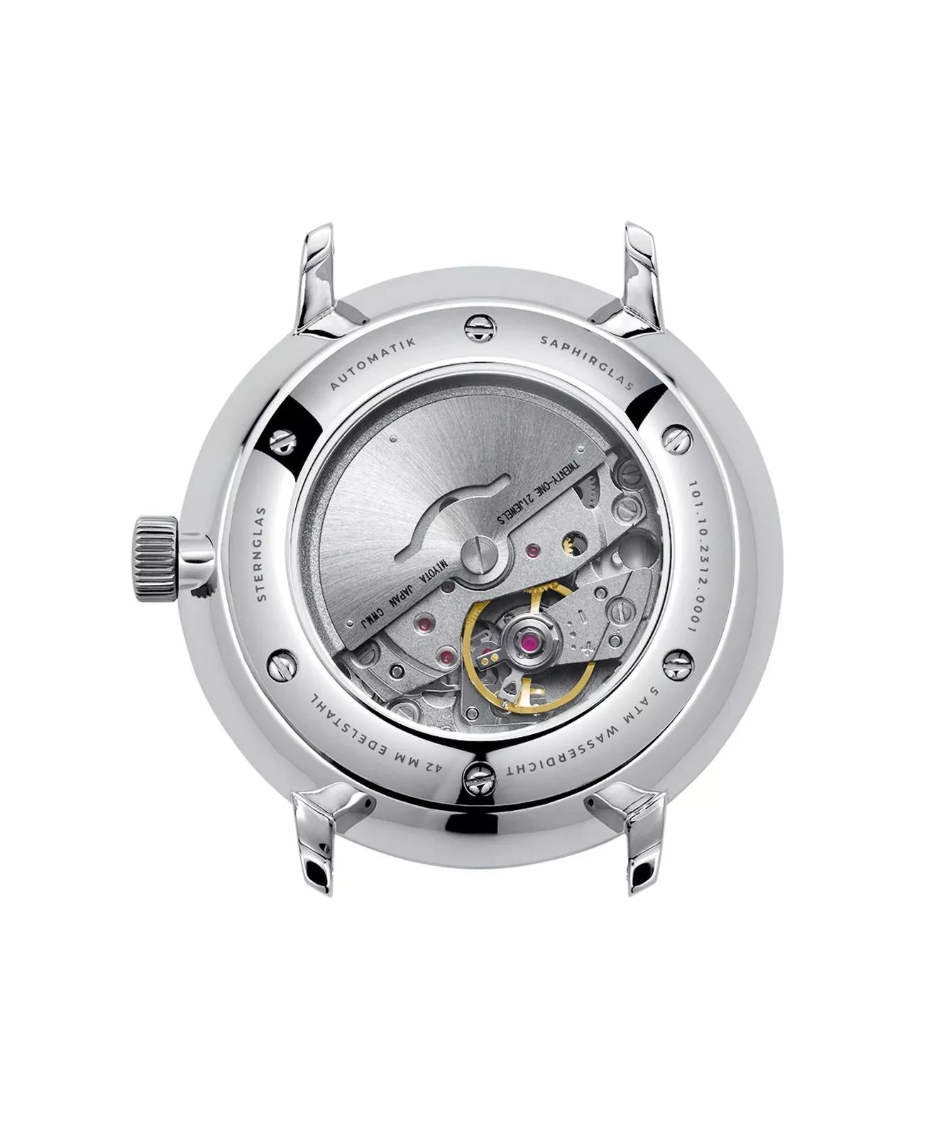 Sternglas NAOS XL 42mm Automatic Watch S02-NX01-PR07, White Dial, Sapphire Crystal, Premium Black Leather Strap, 5 ATM Water Resistant