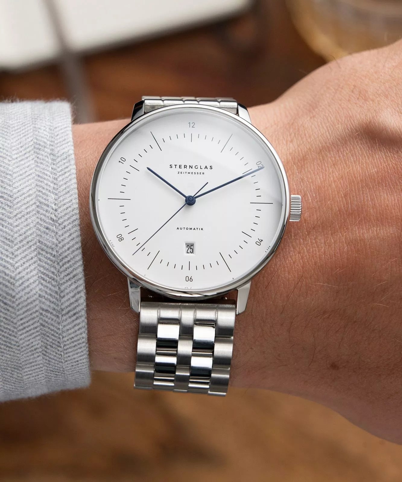 Sternglas NAOS XL 42mm Automatic Watch S02-NX01-ME13, White Dial, Sapphire Crystal, Stainless Steel Link Bracelet, 5 ATM Water Resistant