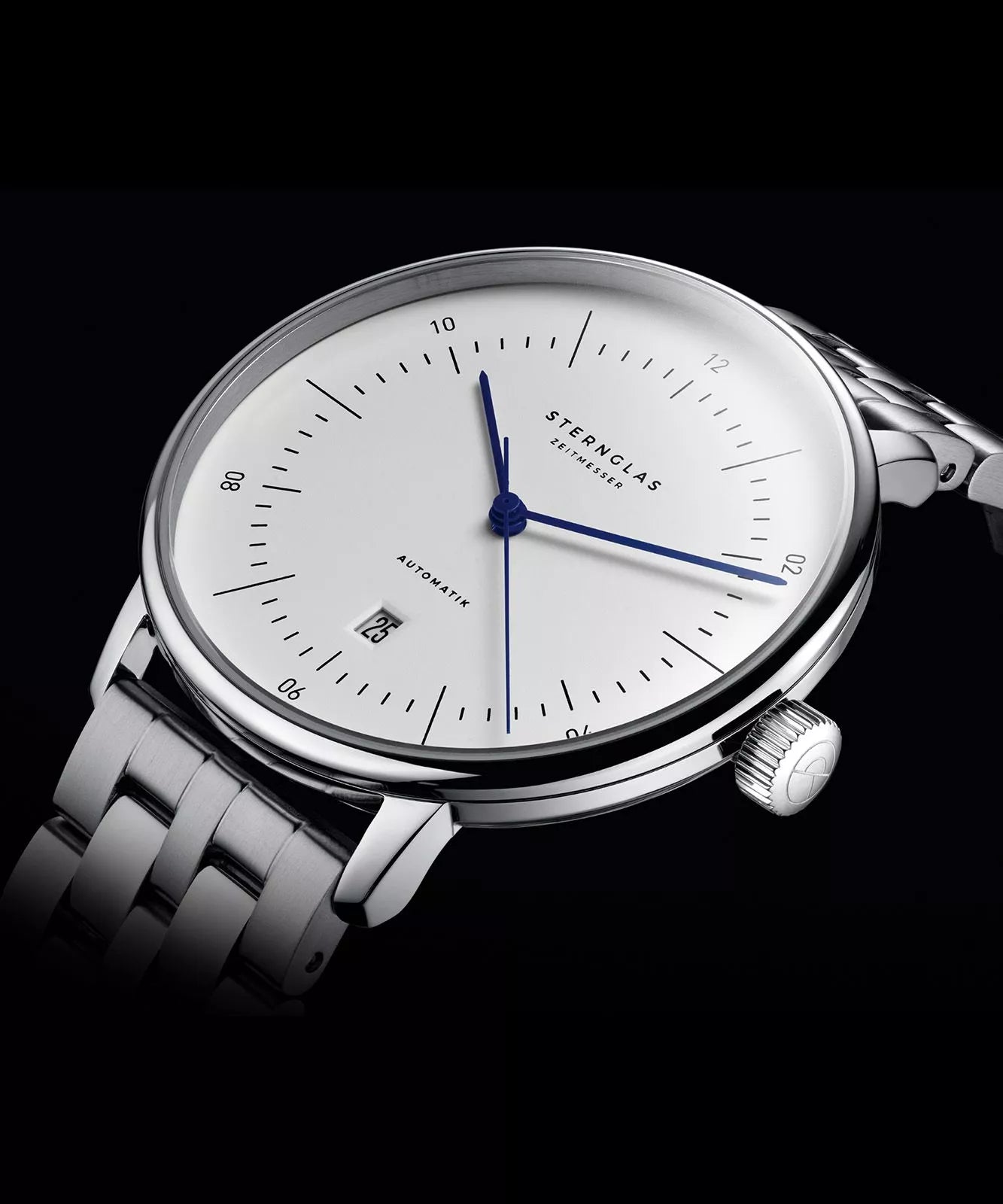 Sternglas NAOS XL 42mm Automatic Watch S02-NX01-ME13, White Dial, Sapphire Crystal, Stainless Steel Link Bracelet, 5 ATM Water Resistant