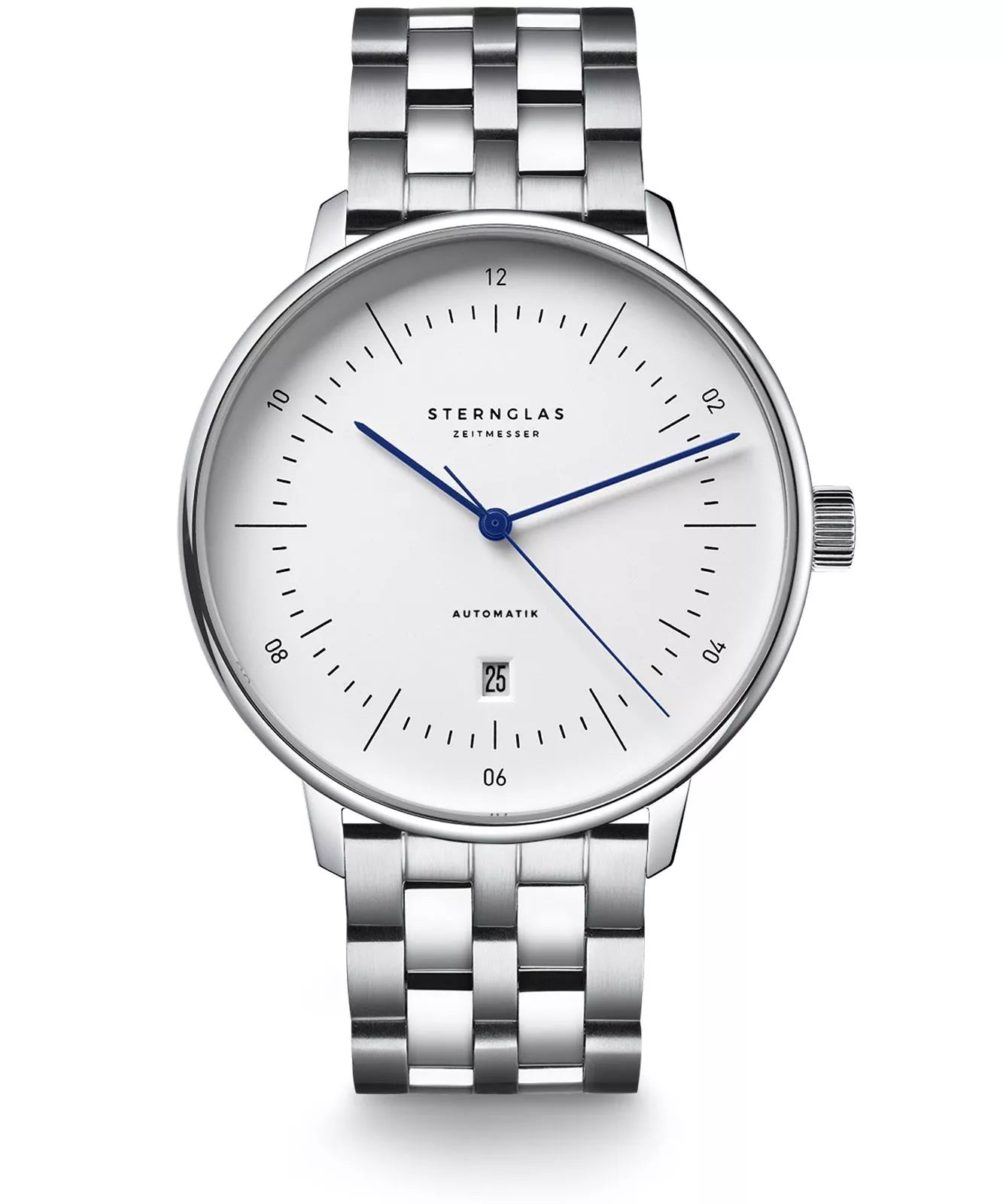 Sternglas NAOS XL 42mm Automatic Watch S02-NX01-ME13, White Dial, Sapphire Crystal, Stainless Steel Link Bracelet, 5 ATM Water Resistant