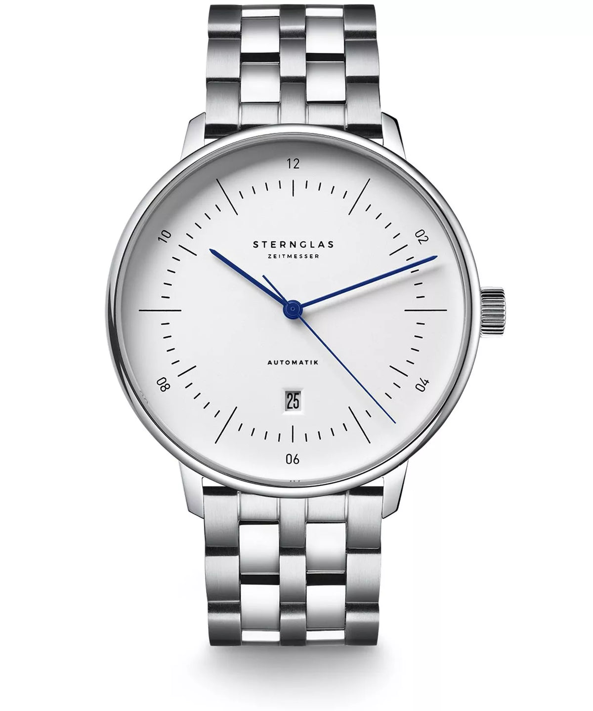 Sternglas NAOS XL 42mm Automatic Watch S02-NX01-ME13, White Dial, Sapphire Crystal, Stainless Steel Link Bracelet, 5 ATM Water Resistant