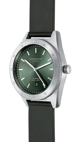 Sternglas MARUS 42mm Automatic Dive Watch S02-MA09-KA01, Green-Silver Dial, Sapphire Crystal, Black Rubber Strap, 20 ATM Water Resistant