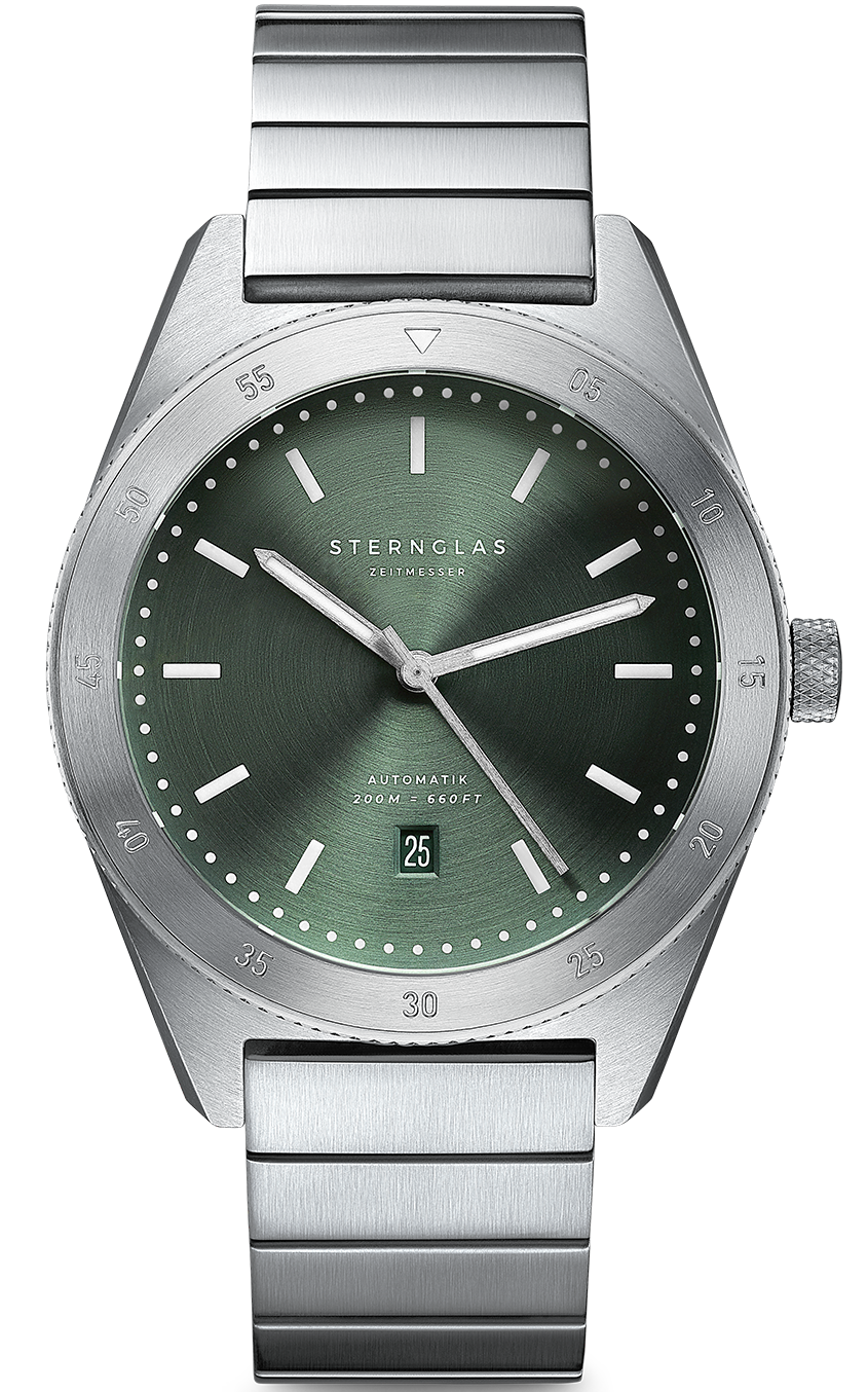 Sternglas MARUS 42mm Automatic Dive Watch S02-MA09-ME03, Green-Silver Dial, Sapphire Crystal, Stainless Steel Strap, 20 ATM Water Resistant