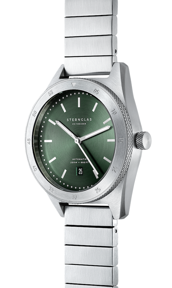 Sternglas MARUS 42mm Automatic Dive Watch S02-MA09-ME03, Green-Silver Dial, Sapphire Crystal, Stainless Steel Strap, 20 ATM Water Resistant