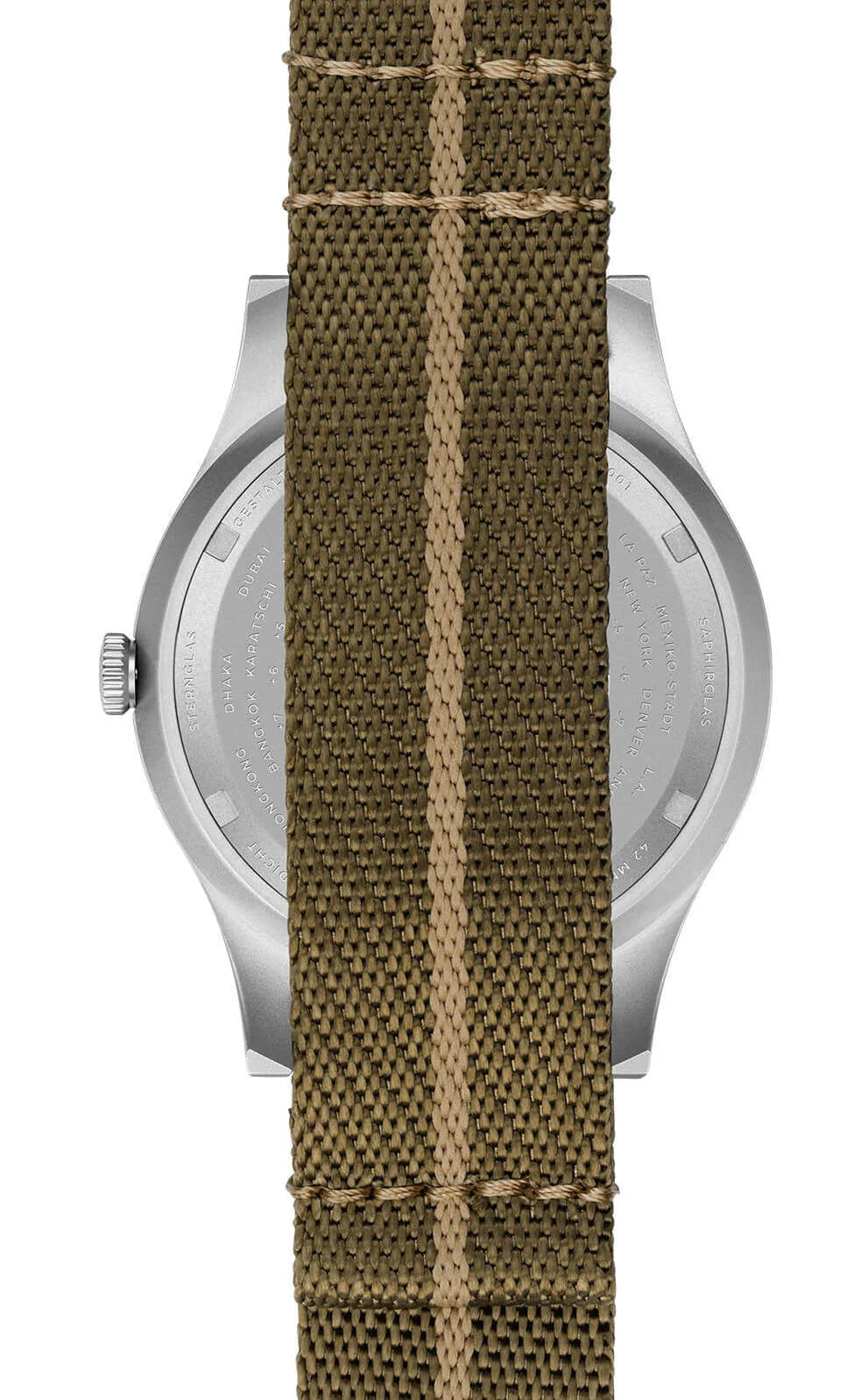 Sternglas Taiga GMT 42mm Watch S01-TA11-NA02, Anthracite Silver Dial, Sapphire Crystal, Nylon NATO Green Strap, 10 ATM Water Resistant