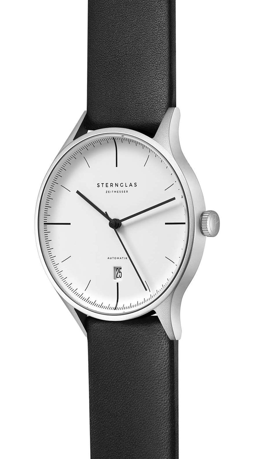 Sternglas ASTHET 40mm Automatic Watch S02-AS01-PR14, White Silver Dial, Sapphire Crystal, Premium Black Leather Strap, 5 ATM Water Resistant