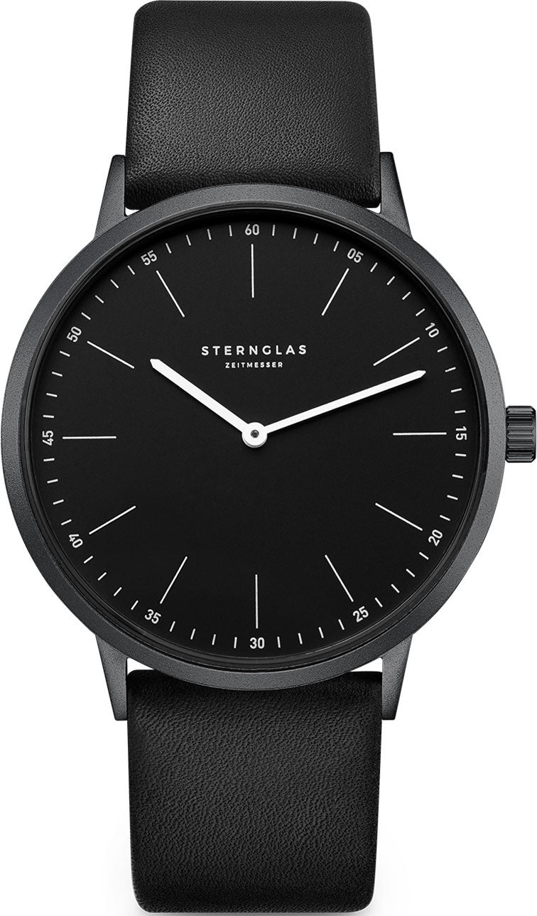Sternglas MODESTO 40mm Quartz Watch S01-MO05-PR15, Black Dial, Sapphire Crystal, Premium Black Leather Strap, 3 ATM Water Resistant