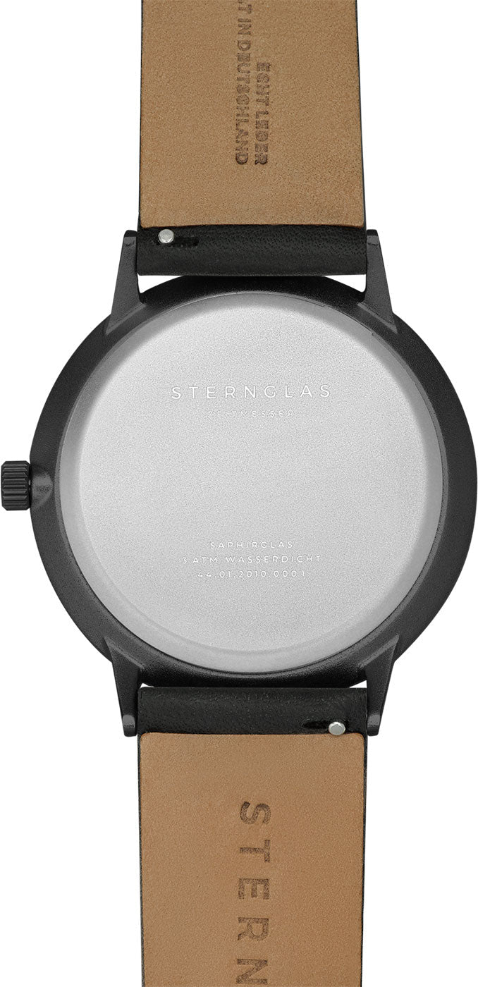 Sternglas MODESTO 40mm Quartz Watch S01-MO05-PR15, Black Dial, Sapphire Crystal, Premium Black Leather Strap, 3 ATM Water Resistant