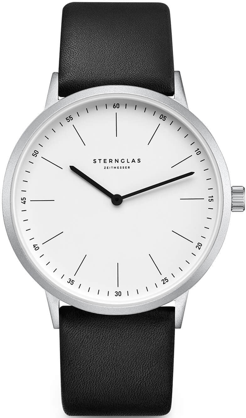 Sternglas MODESTO 40mm Quartz Watch S01-MO01-PR14, White Silver Dial, Sapphire Crystal, Premium Black Leather Strap, 3 ATM Water Resistant