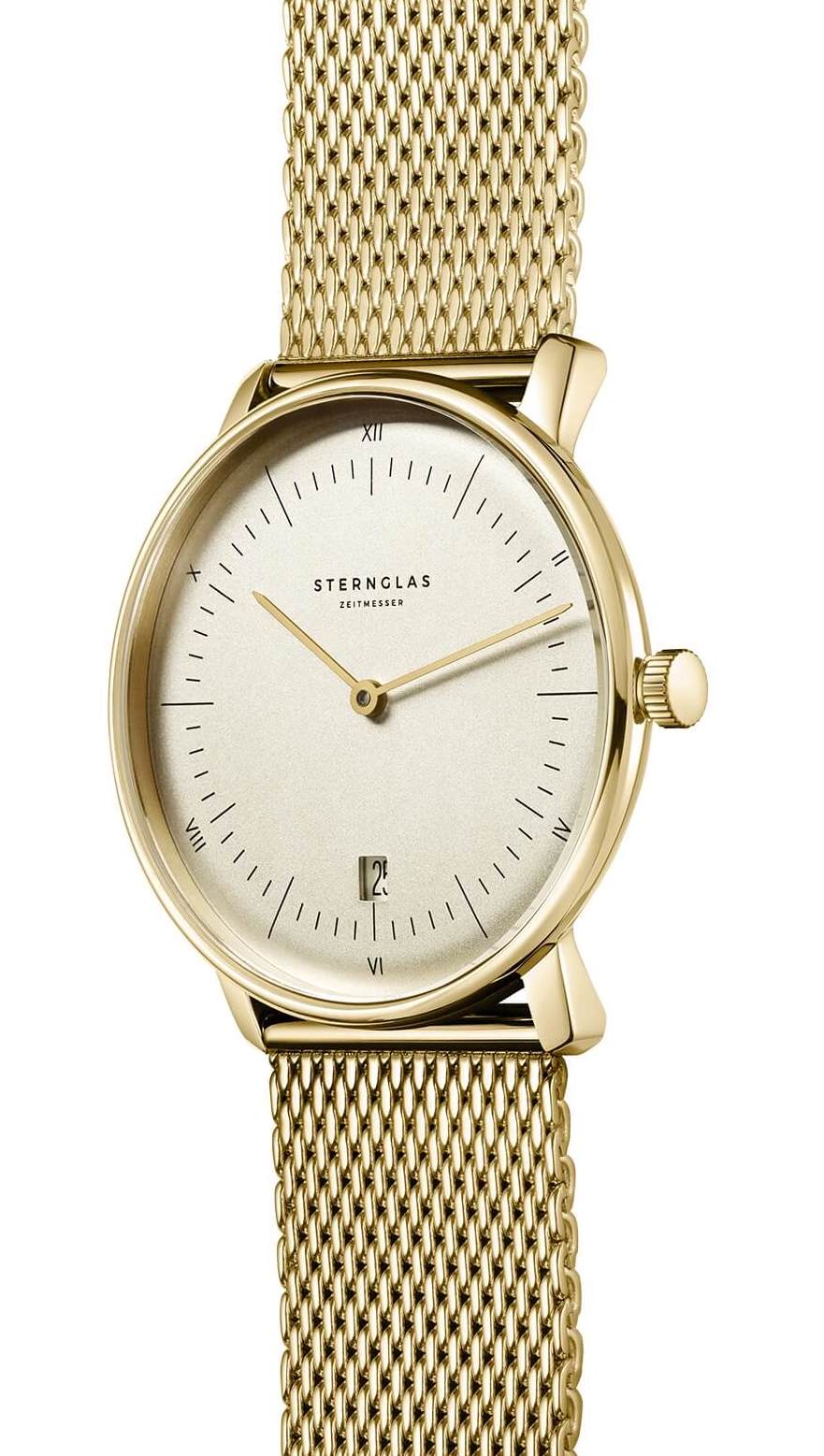 Sternglas NAOS Edition Vintage 38mm Quartz Watch S01-NAV14-MI08, Sepia-Satined Dial, Sapphire Crystal, Gold Milanese Strap, 5 ATM Water Resistant