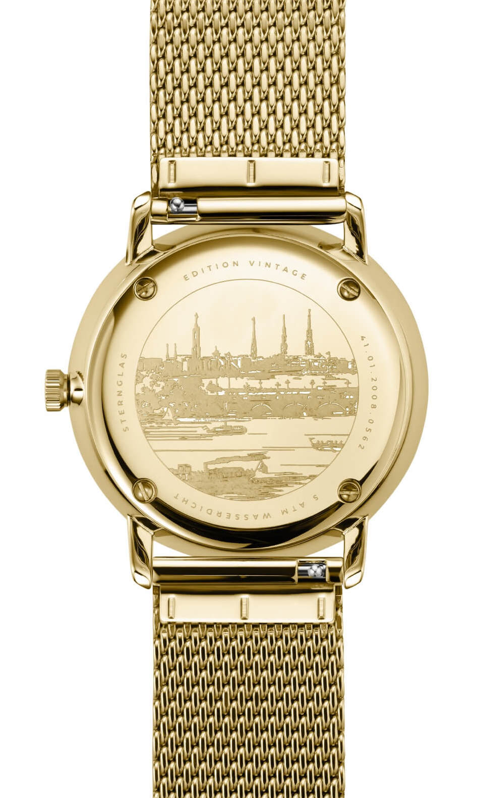 Sternglas NAOS Edition Vintage 38mm Quartz Watch S01-NAV14-MI08, Sepia-Satined Dial, Sapphire Crystal, Gold Milanese Strap, 5 ATM Water Resistant