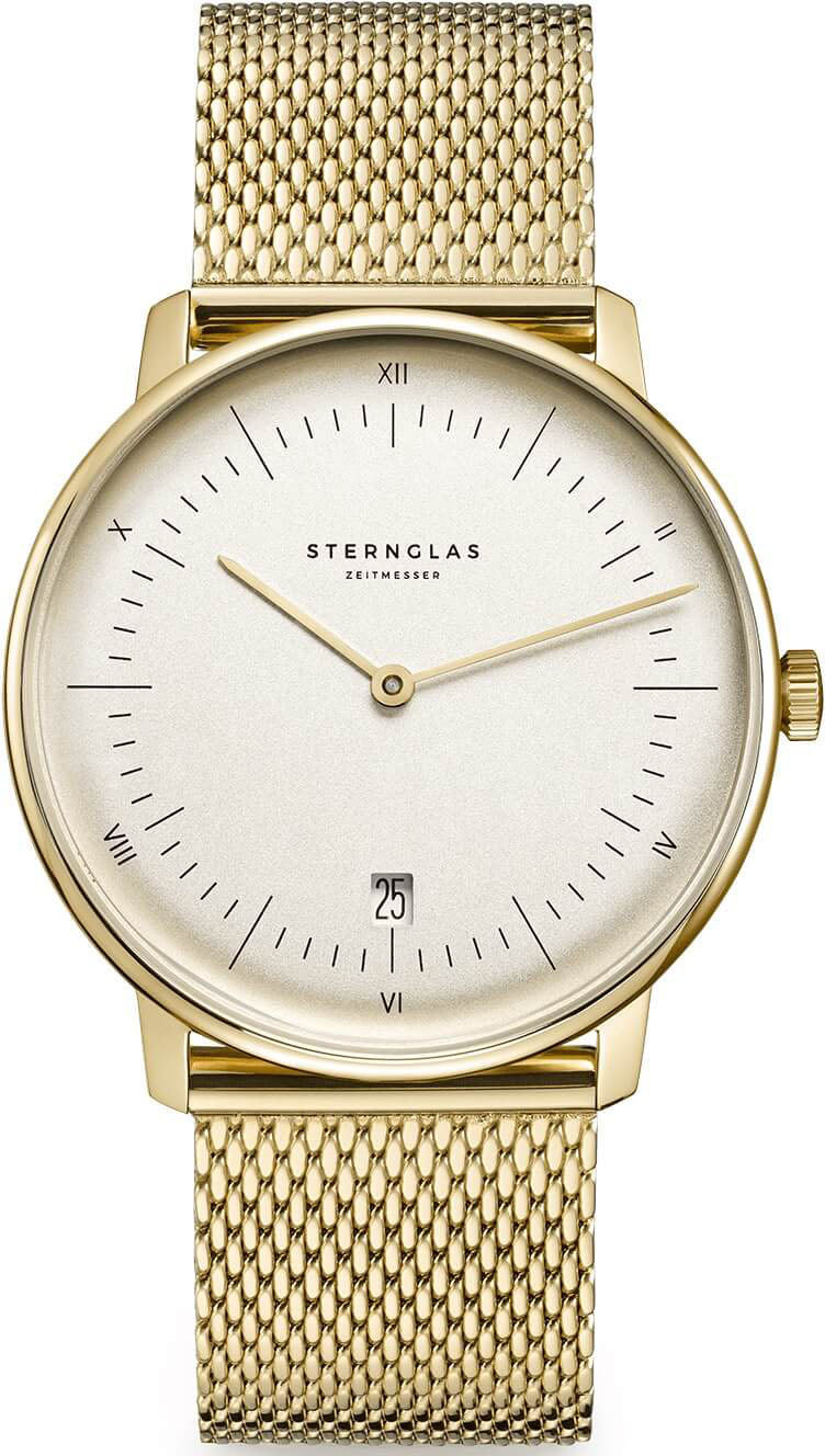 Sternglas NAOS Edition Vintage 38mm Quartz Watch S01-NAV14-MI08, Sepia-Satined Dial, Sapphire Crystal, Gold Milanese Strap, 5 ATM Water Resistant