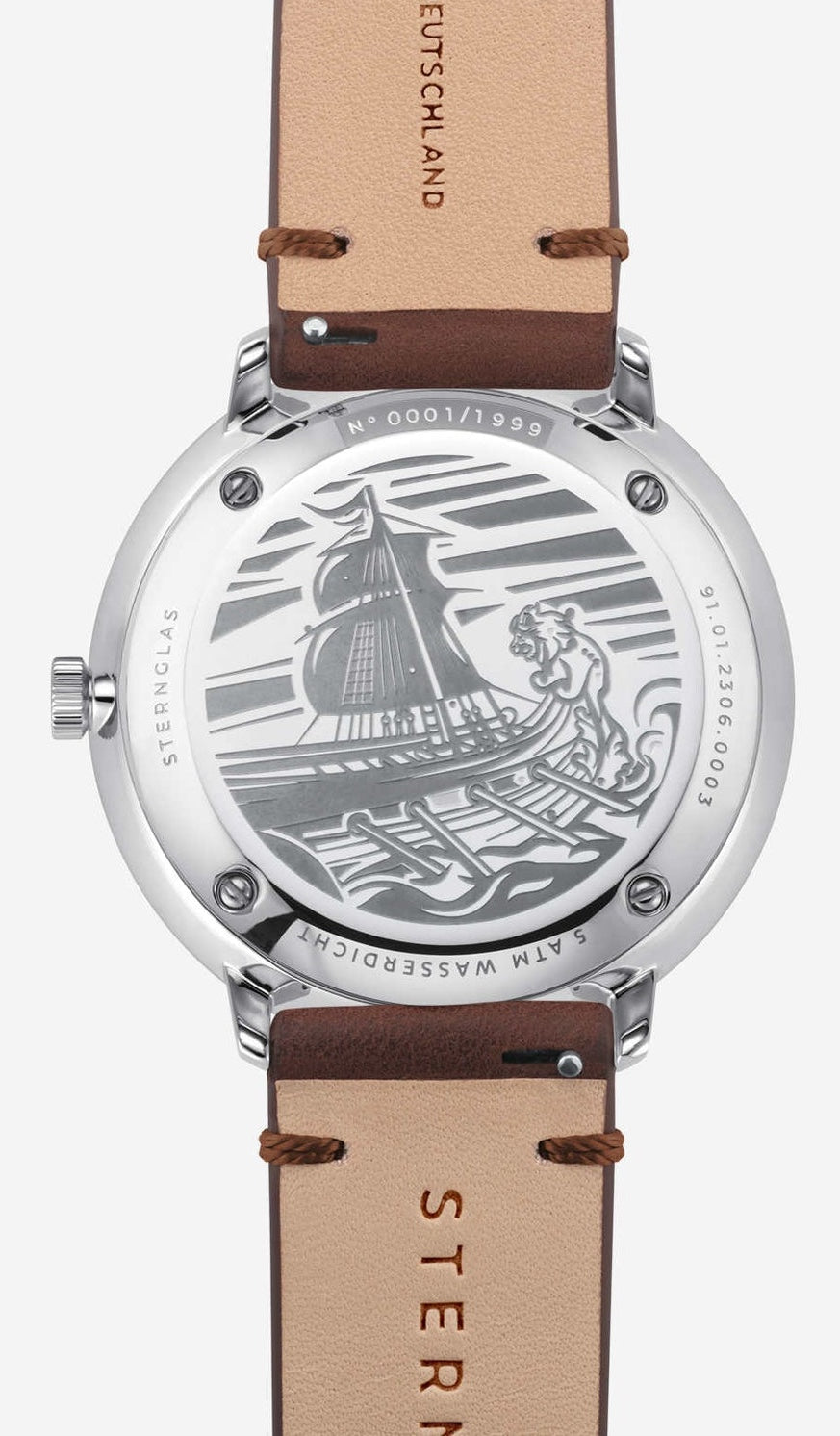 Sternglas HAMBURG AUTOMATIK Edition Argo 42mm Watch S02-HHA08-VI11, Green Dial, Sapphire Crystal, Vintage Mocha Leather Strap, 5 ATM Water Resistant