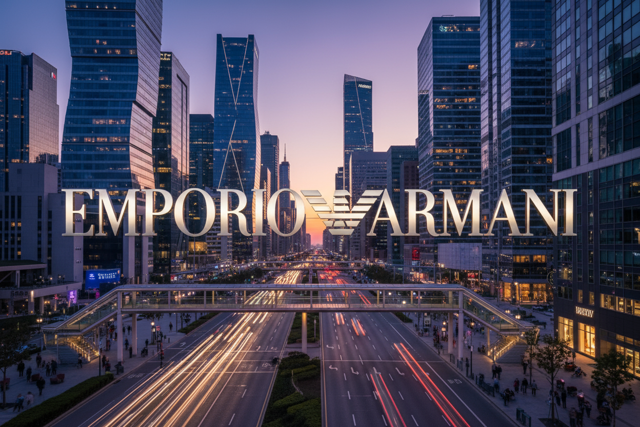 Text Saying EMPORIO ARMANI in a city setting