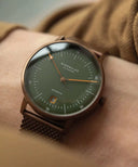 Sternglas NAOS AUTOMATIK Edition Bronze 38mm Watch S02-NAR19-MI11, Green Dial, Sapphire Crystal, Bronze Milanese Mesh Strap, 5 ATM Water Resistant