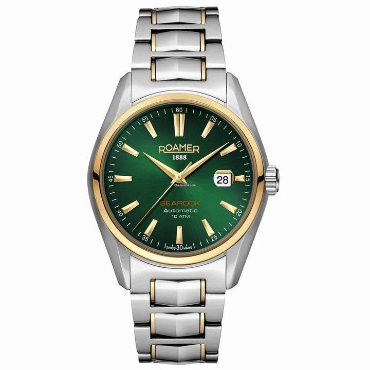 Roamer Searock I Men's Automatic Watch – 42 mm Green Sunray Dial, Silver & Gold Stainless Steel, Swiss Automatic Movement