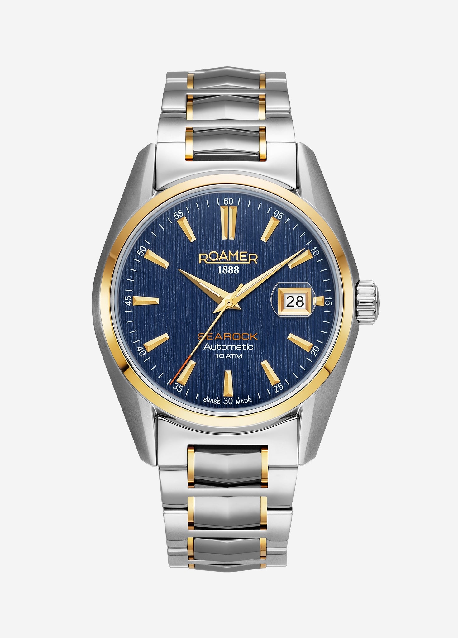 Roamer Searock I Men's Automatic II Watch – 42 mm Blue Pattern Dial, Stainless Steel & Gold Bracelet, Swiss Mechanical Movement