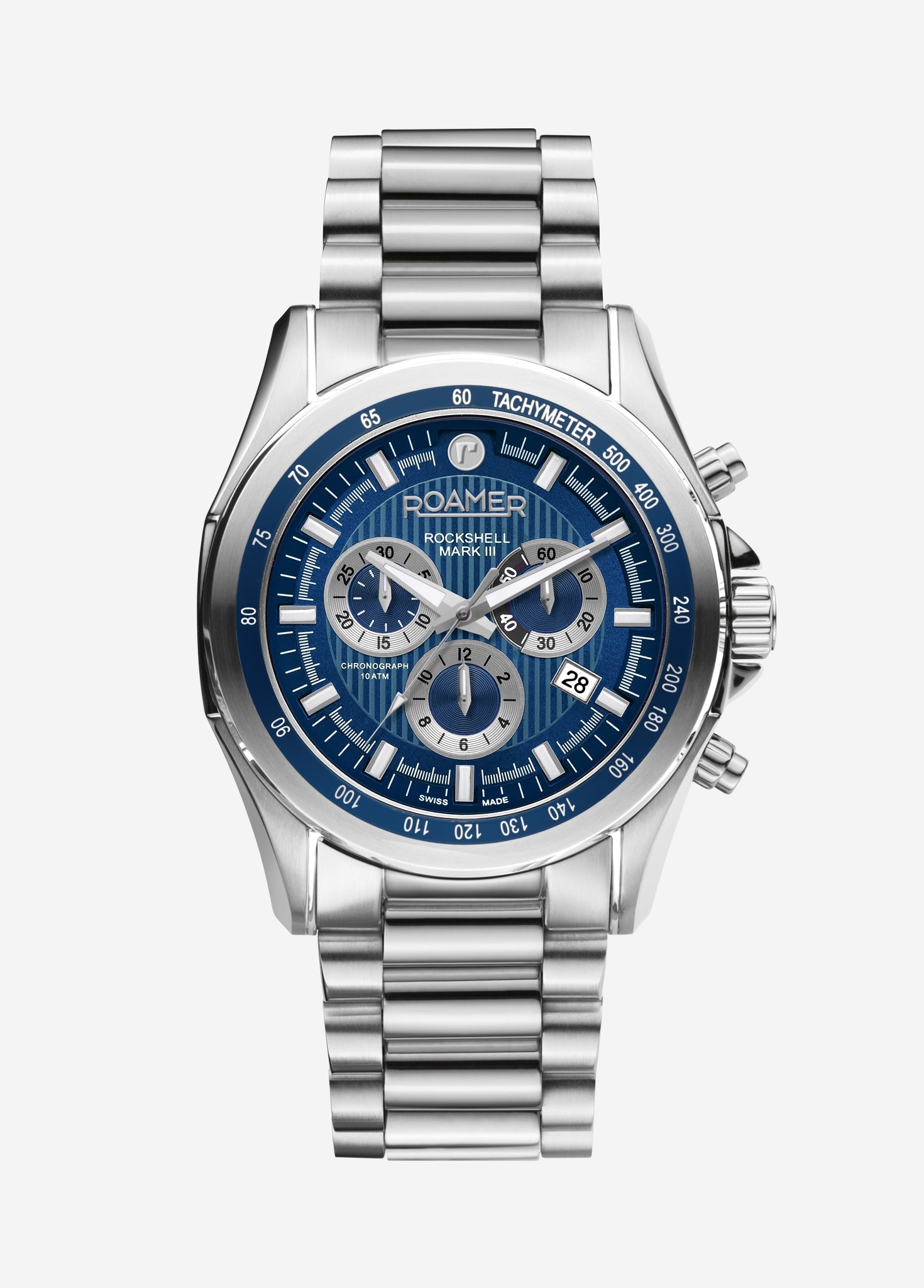 Roamer Rockshell Mark III Chronograph 44 mm Men's Battery Watch – Blue Dial, Swiss Movement