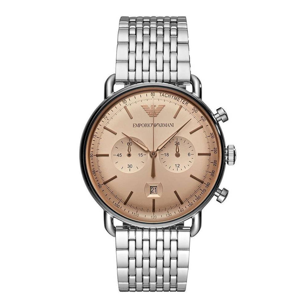 Emporio Armani Men’s Chronograph Watch AR11239 – Beige Dial, Stainless Steel, Quartz, 43mm, 5 ATM