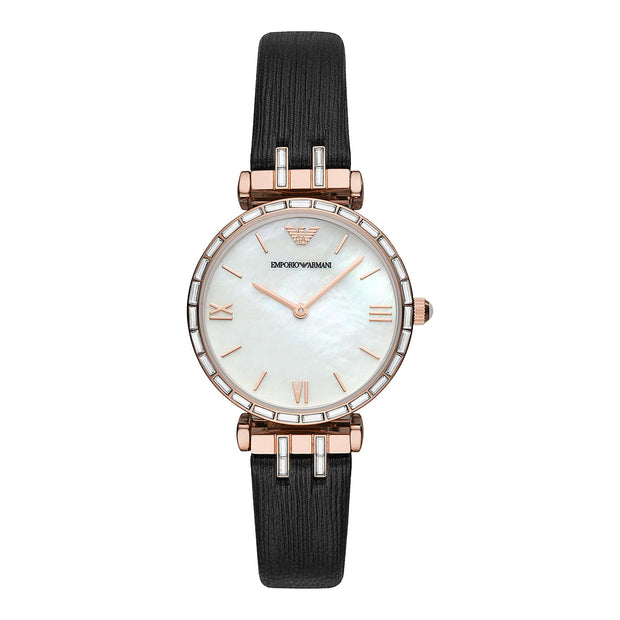 Emporio Armani Women's AR11295 Rose Gold-Tone Stainless Steel Watch with Black Leather Strap
