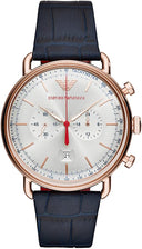 Emporio Armani Men's Chronograph Quartz Stainless Steel Watch with Calfskin Strap, Blue AR11123