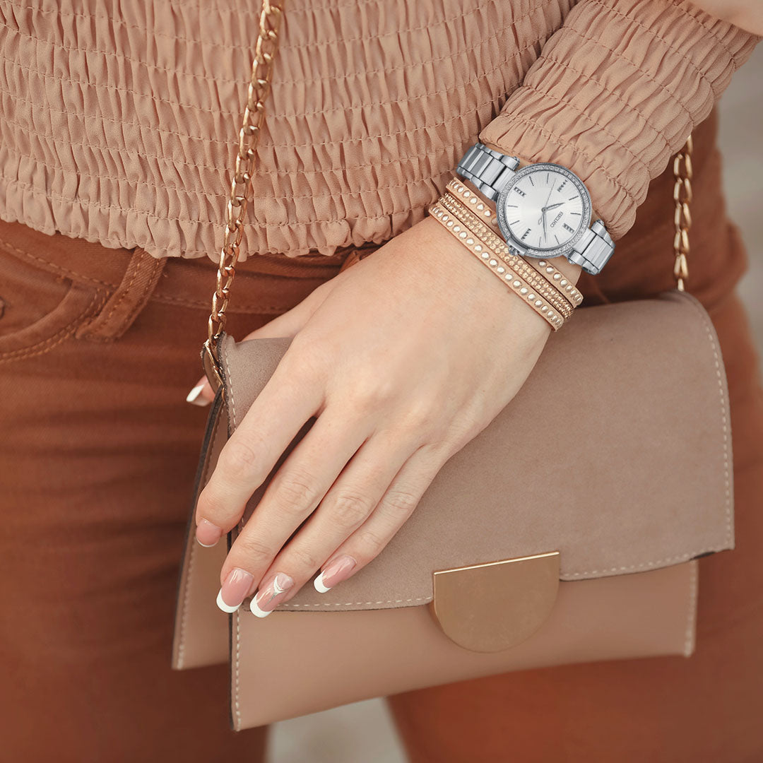 Seiko White Dial Diamond Accents Ladies Watch SRZ515P1 – Japanese Made 33mm Quartz Watch, Stainless Steel, Scratch-Resistant Crystal, Elegant Design