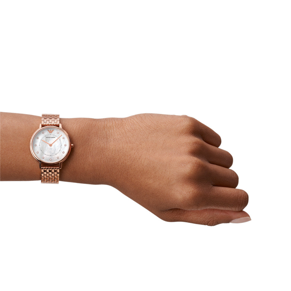 Emporio Armani AR11006 – Kappa Quartz Ladies Watch, 32mm Rose Gold, Mother of Pearl Dial, 5 ATM Water Resistance