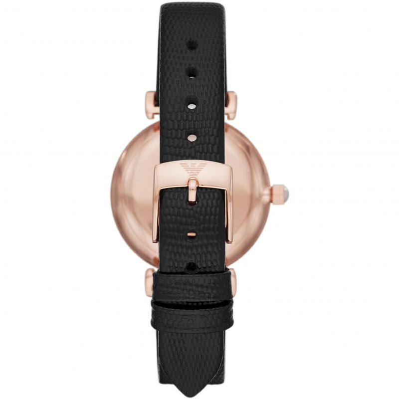 Emporio Armani Ladies’ Gianni T-Bar Watch AR11270 – White Dial, Black Leather, Quartz, 32mm, 3 ATM