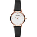 Emporio Armani Ladies’ Gianni T-Bar Watch AR11270 – White Dial, Black Leather, Quartz, 32mm, 3 ATM