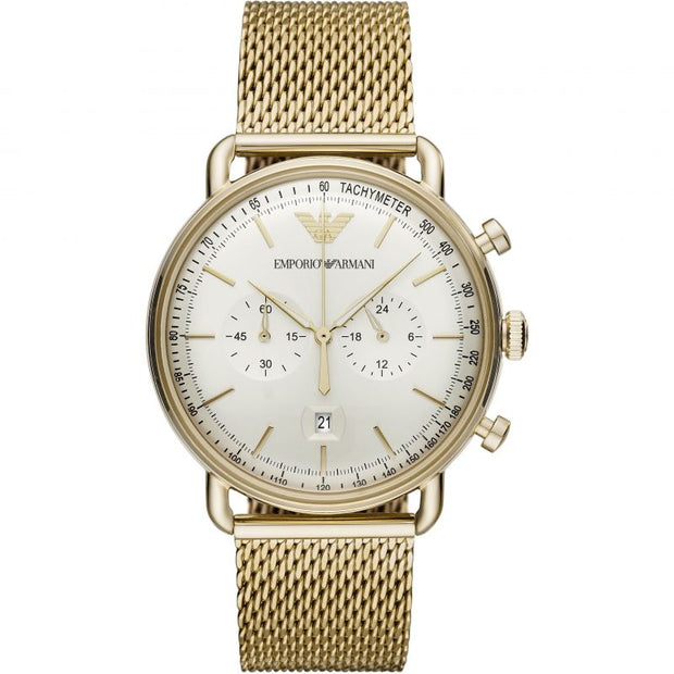 Emporio Armani Men's AR11315 Chronograph Quartz Cream Dial Watch - Gold-Tone Stainless Steel