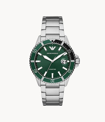 Emporio Armani Men's 42mm Silver Stainless Steel Men's Watch with Green Dial AR11338