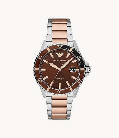 Emporio Armani Men's 42mm Rose Gold & Silver Stainless Steel Water Resistant Watch AR11340