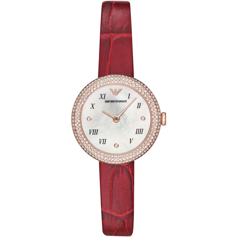 Emporio Armani Quartz Crystal White Mother of Pearl Dial Ladies Watch-AR11357