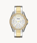 Fossil Ladies Riley Multifunction Two-Tone Stainless Steel Watch ES3204