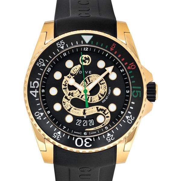 GUCCI Dive Quartz Black Dial Black Rubber Band Men's Watch