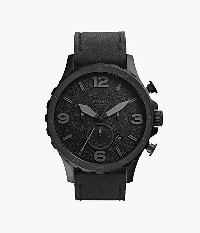Fossil JR1354 Nate Chronograph Black Leather Watch