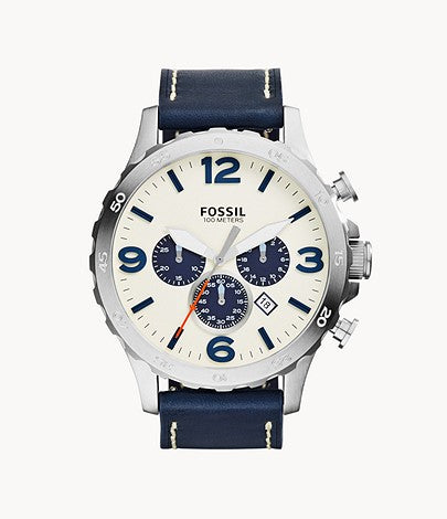 Fossil Nate Chronograph Navy Leather Watch JR1480