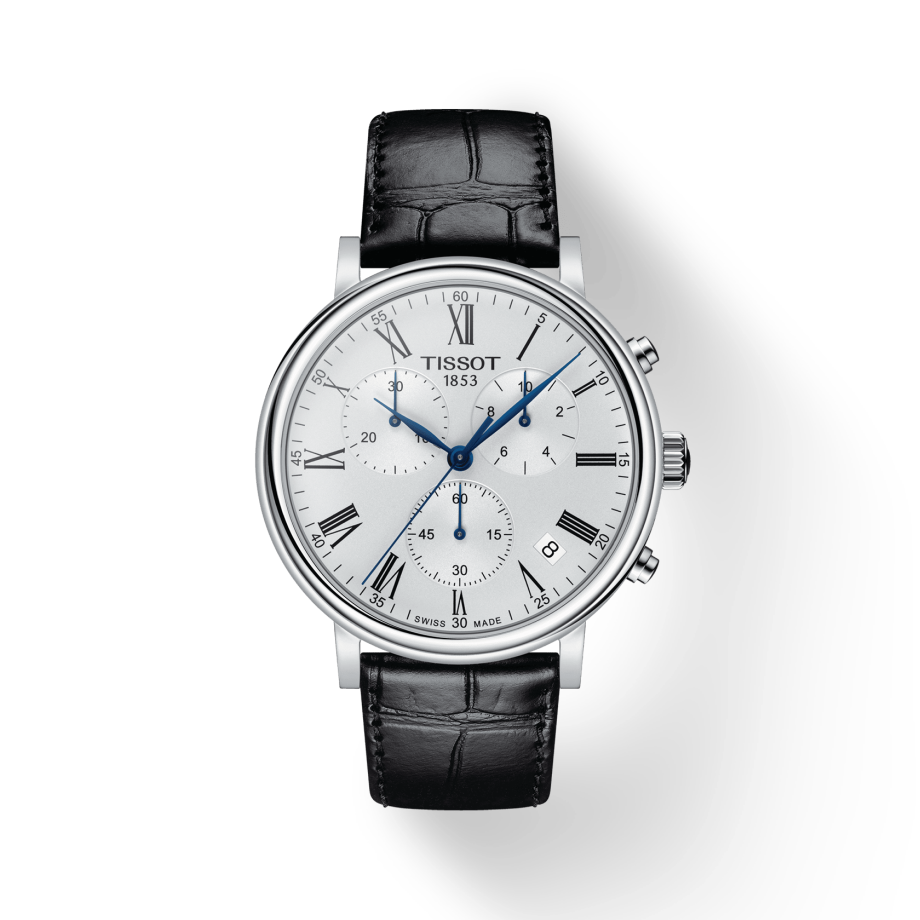 Tissot Carson Premium Silver Chronograph Dial Leather Strap Men's Watch T122.417.16.033.00