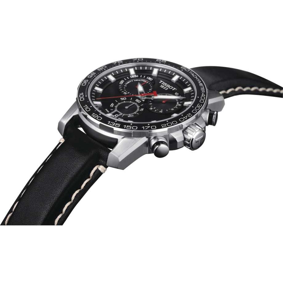 Tissot Men's Black Leather Band Supersport Chronograph Battery Watch