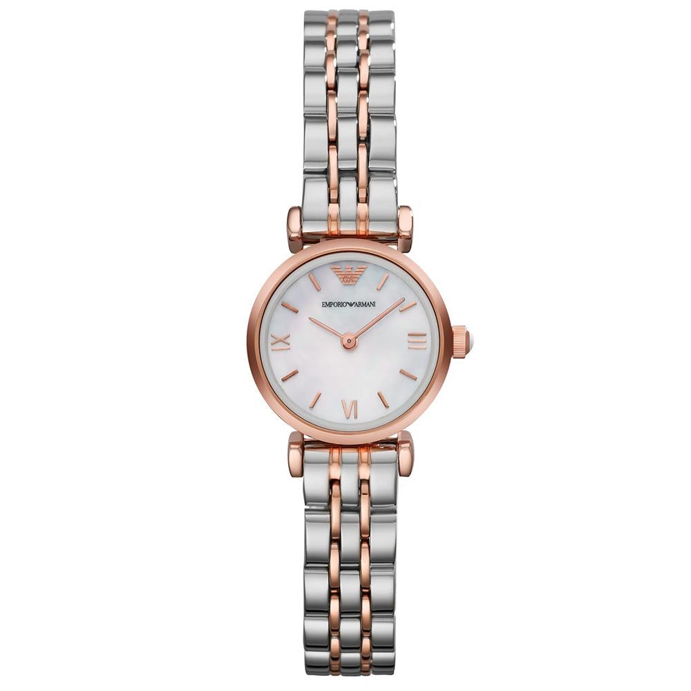 Emporio Armani Ladies’ Watch AR1689 – Rose Gold & Stainless Steel, Mother-of-Pearl Dial, Quartz, 22mm, 3 ATM