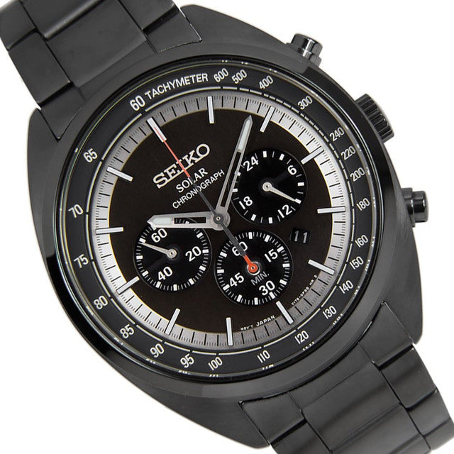 Seiko Solar Chronograph Black Dial Men’s Watch SSC623P1 – Japanese Made 45mm Stainless Steel Watch, Hardlex Crystal, Tachymeter, GMT, 100M Water Resistance