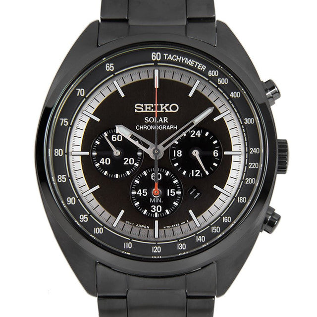 Seiko Solar Chronograph Black Dial Men’s Watch SSC623P1 – Japanese Made 45mm Stainless Steel Watch, Hardlex Crystal, Tachymeter, GMT, 100M Water Resistance
